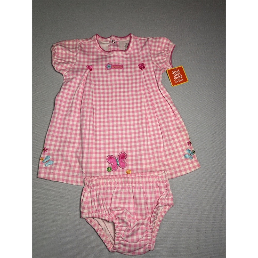 NWT Just One Year Carter's Pink Cute Stripes Outfit ~ 6 Months ~ 2 Pieces